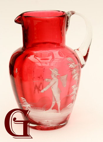 cranberry glass Mary Gregory jug